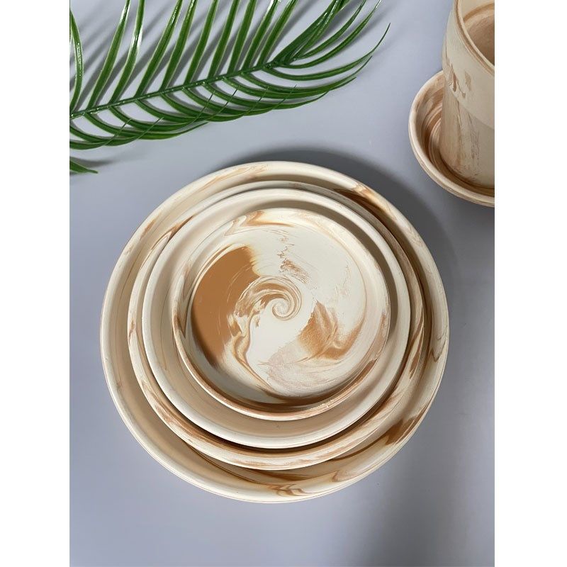 玛奇朵红白陶土花盆托盘家用盆栽渐变色陶古透气素烧简约大号口径