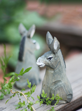 鹿妖商店 小毛驴 纯手工木雕摆件 小驴实木动物桌面摆件 创意礼物