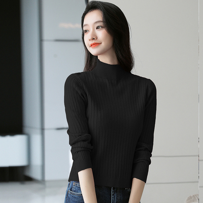半高领毛衣女秋冬季小个子短款长袖针织衫高腰上衣中领内搭打底衫