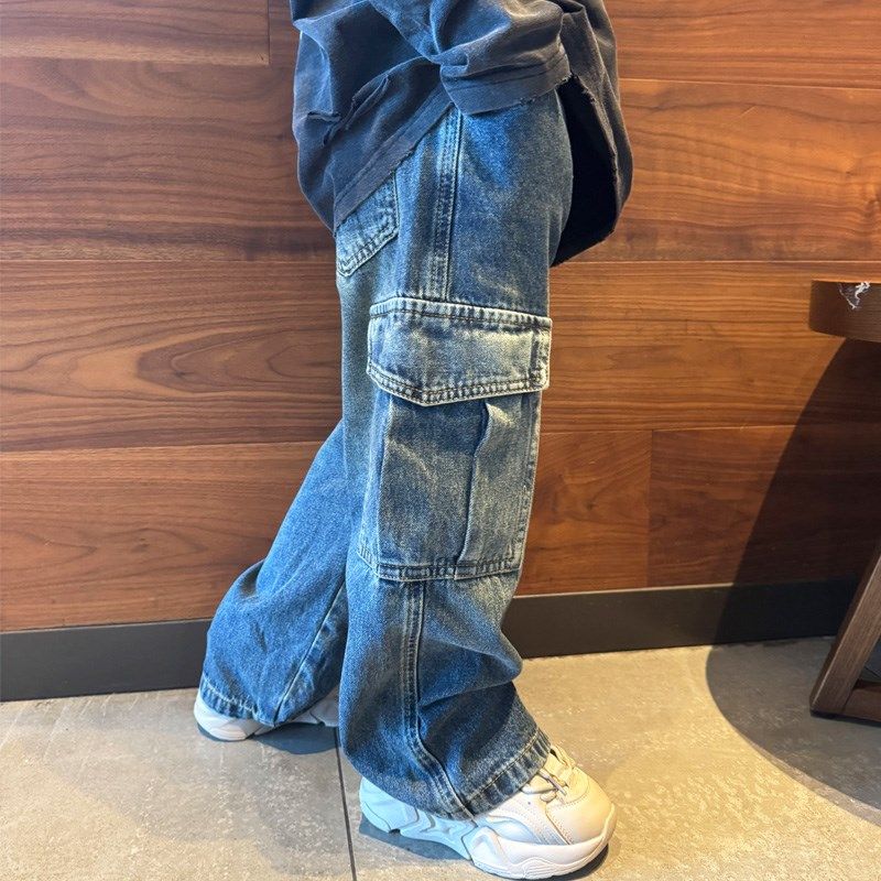 男童牛仔直筒阔腿工装裤子街舞潮酷2025春秋装宝宝小中大儿童长裤,童装/婴儿装/亲子装,儿童牛仔裤,淘宝优惠券,粉丝福利购,淘宝优惠卷