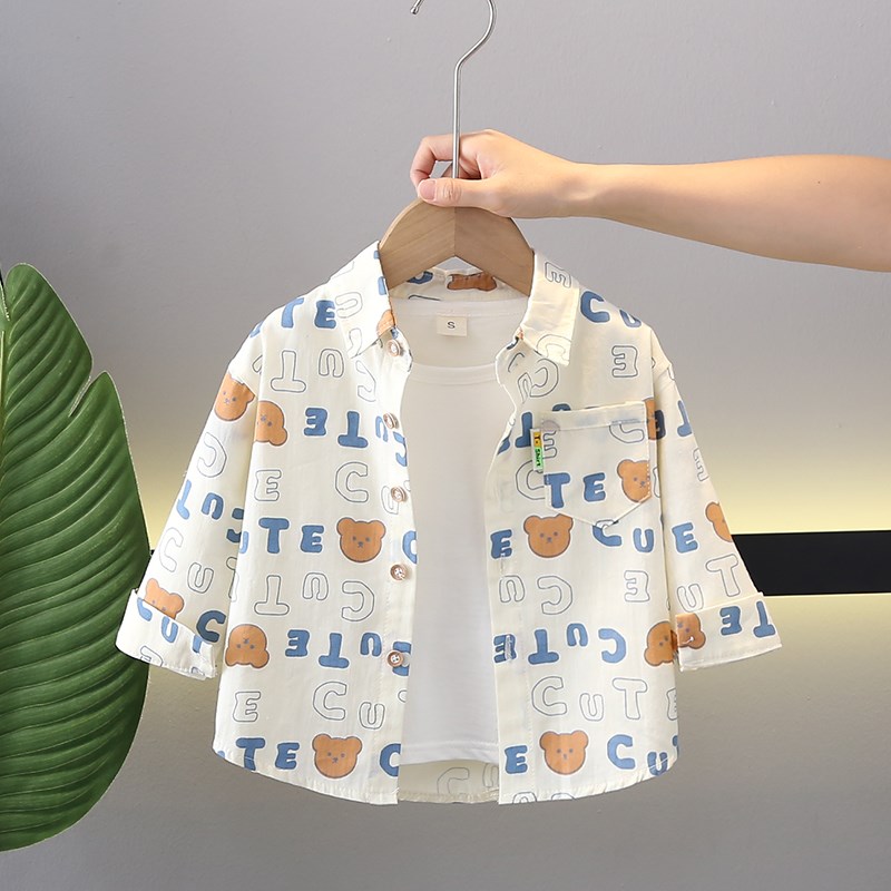 男童洋气衬衫婴儿夏季薄款防晒衣服儿童纯棉a类外套宝宝长袖衬衣