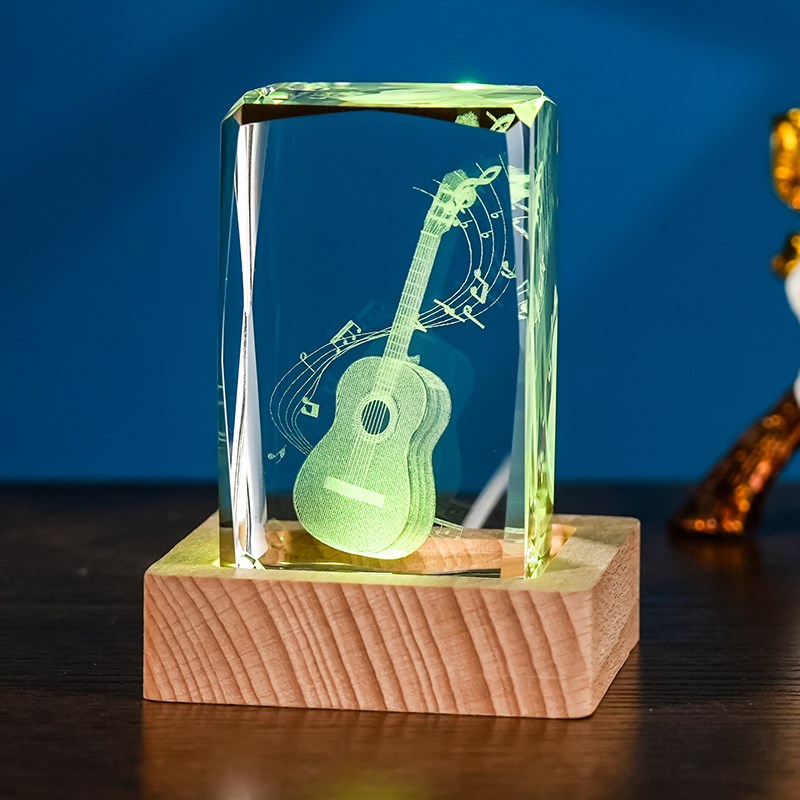 水晶工艺品3D模型内雕吉他乐器镇纸摆件纪念品伞送女生生日礼品