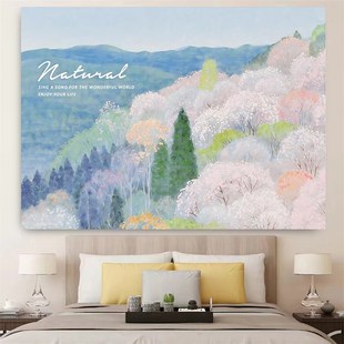 莫奈花园花朵少女心温馨画布卧室装 饰挂布床头背景布房间布置墙布