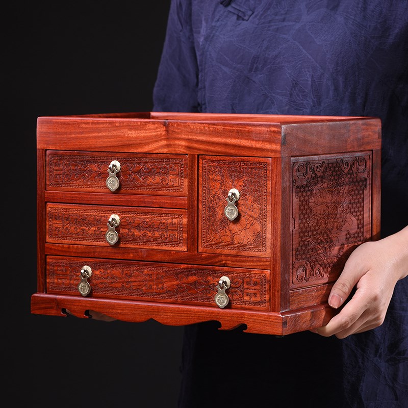 知府赞比亚血檀首饰盒珠宝耳环饰品收纳盒欧式复古结婚百宝箱礼品