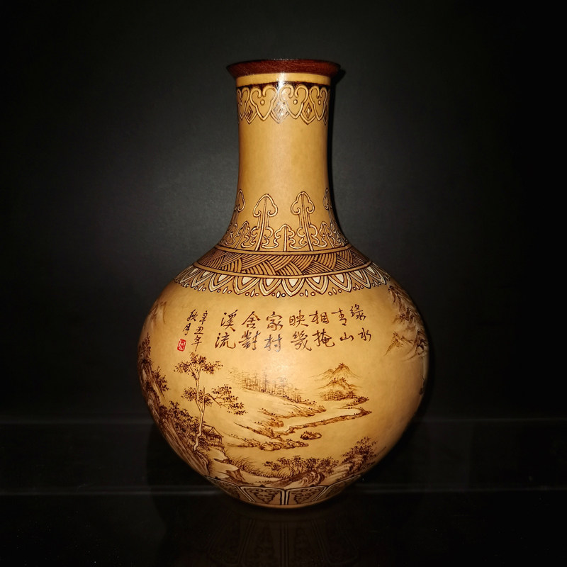 坐忘堂 天然葫芦手工 花瓶 非遗烙画 客厅电视机柜玄关摆件装饰品