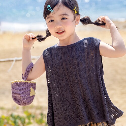 36229 bi8bo2026夏季新款女童透气宽松韩版T恤冰丝镂空小衫