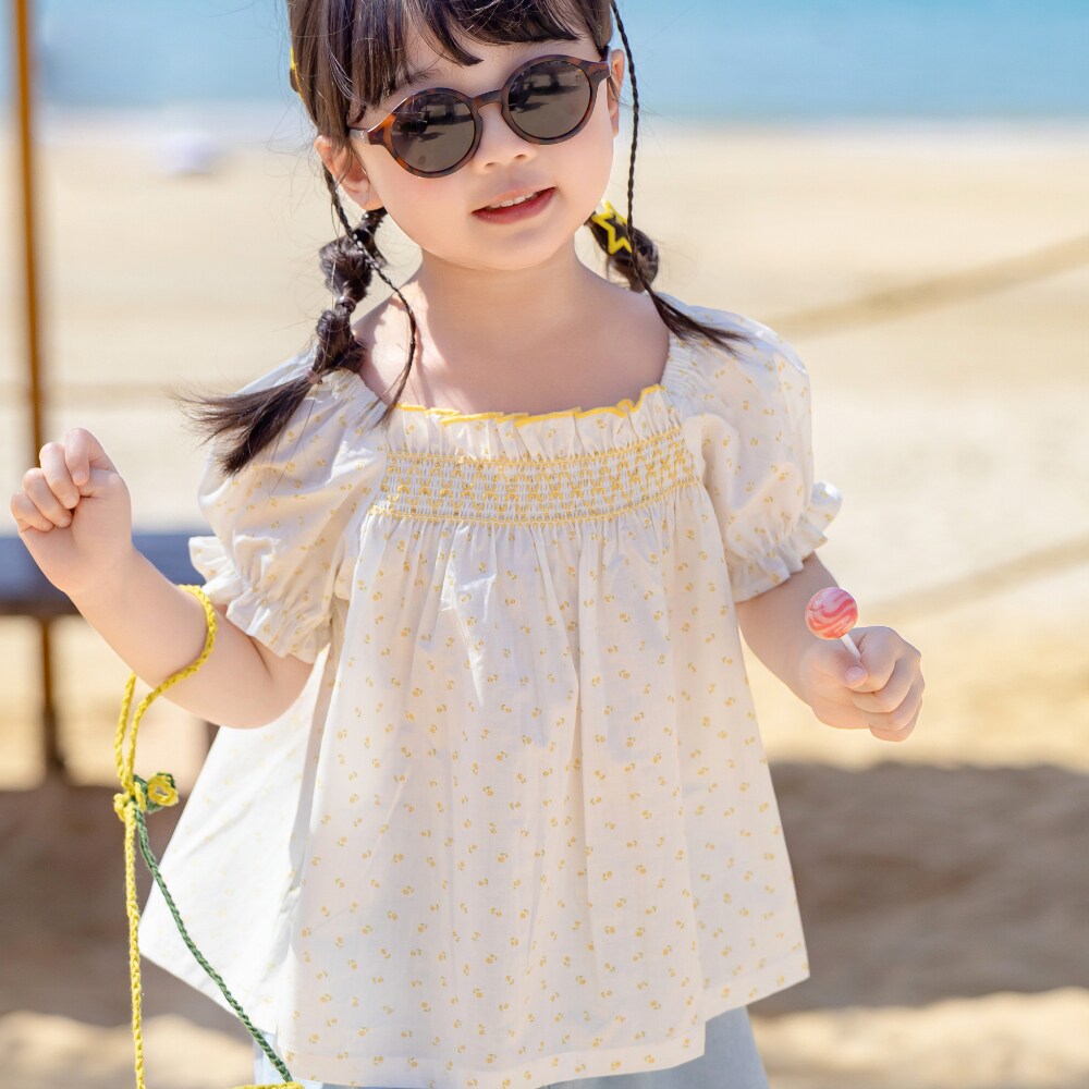 36322 bi8bo2026夏季新款女童休闲韩版田园风可爱打揽泡泡小衫