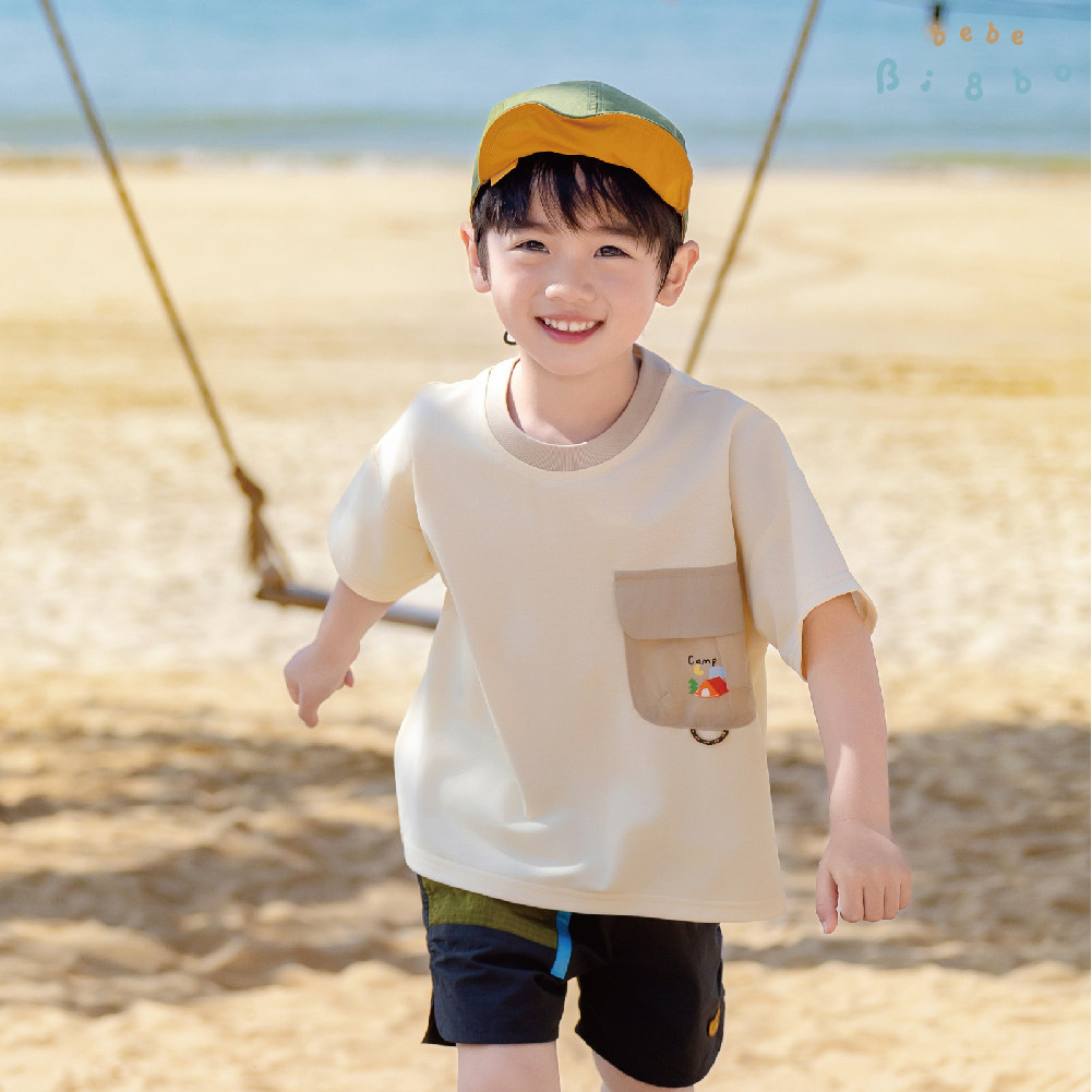 36128bi8bo2026夏季新款儿童宽松休闲韩版凉感户外工装口袋T恤