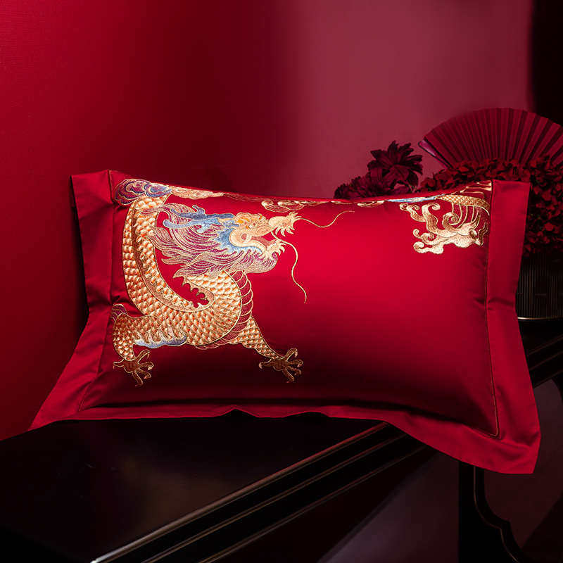 中式高档大红龙凤刺绣全棉纯棉婚庆四件套结婚礼喜被新婚床上用品