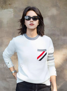 [TNOM BREMOE]秋冬季TB新品男女同款套头长袖口袋拼色针织衫