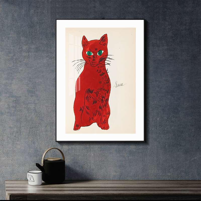 现代简约北欧客厅装饰画酒店名宿挂画文艺复古墙画猫咪玄关柜壁画图片