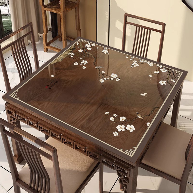 中式桌垫透明PVC软玻璃餐桌布防水防油免洗正方形桌面垫八仙桌垫