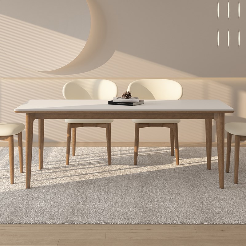 北美白蜡实木岩板餐桌家用奶油简约风高端小户型长方形原木饭桌子