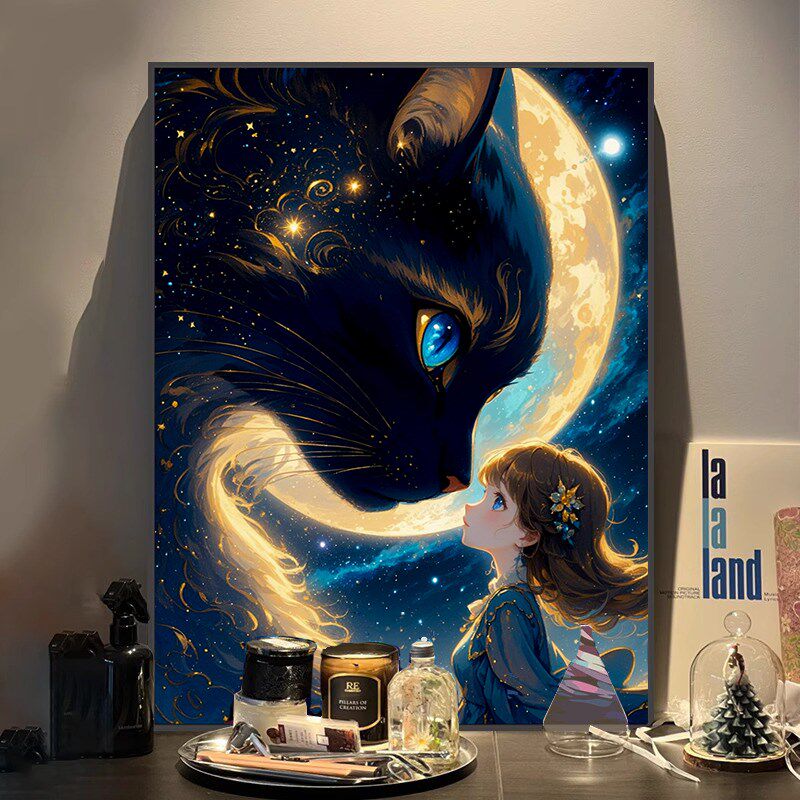 猫咪女孩数字油画diy2024新款治愈系解闷手工画画填色丙烯油彩画