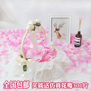 婚礼手提花篮婚庆结婚小花童撒花篮节日晚会舞蹈用蕾丝装 饰篮子