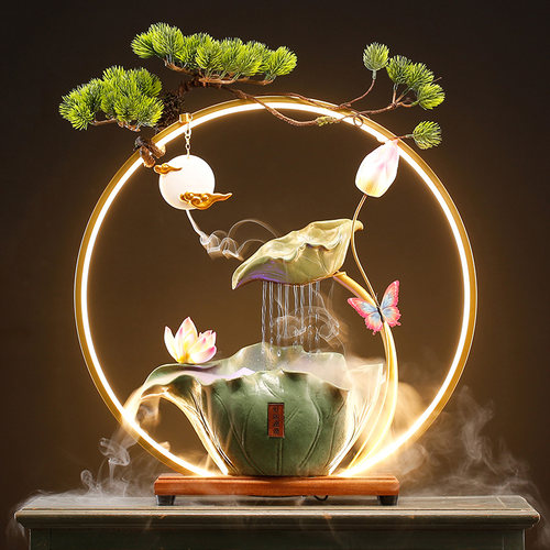 好运连连流水生财招财摆件循环水客厅办公室桌面喷泉雾化加湿装饰