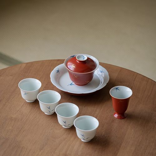 手绘隐竹三才盖碗茶杯单个小号壶承高档敬茶碗功夫茶具陶瓷泡茶碗