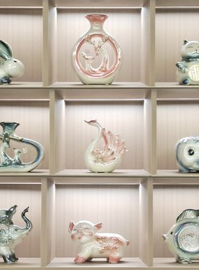 创意陶瓷动物电视酒柜玄关装饰品招财家居客厅摆件高端大号上档次