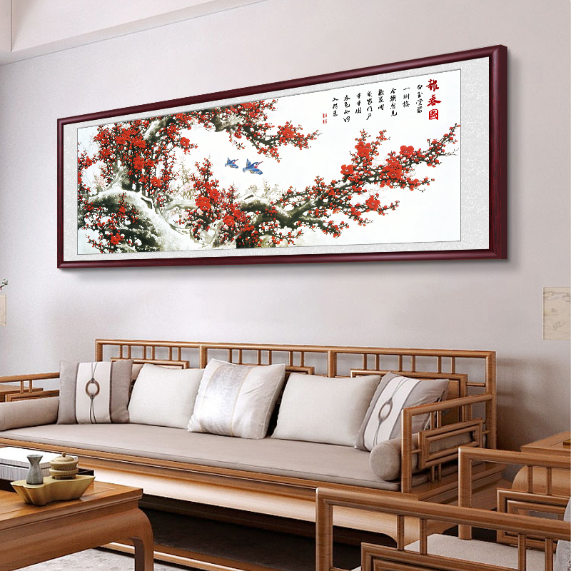 报春图国画中式客厅梅花挂画背景墙装饰画喜上眉梢中国风花鸟壁画