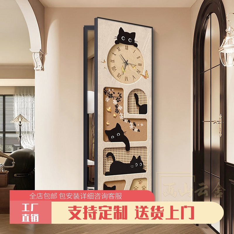 法式隐藏式全身镜装饰画翻开全身镜推拉可关闭中古风玄关钟表壁画