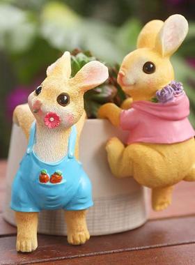 创意盆挂兔挂件花盆鱼缸装饰攀爬可爱兔子花园微景观布置摆件