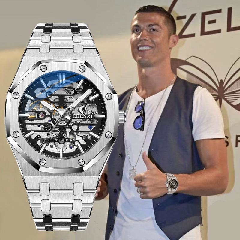 c罗同款全自动纯机械手表男款无电池防水镂空华强北男士夜光橡树