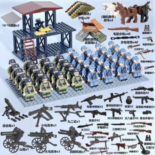 二战场景抗美援朝军事积木八路军抗战士兵全副武装益智拼装玩具