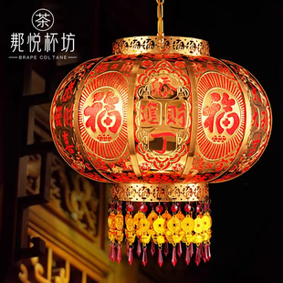新款大门中式阳台乔迁吊灯LED过年春节旋转灯笼走马挂饰插电挂饰