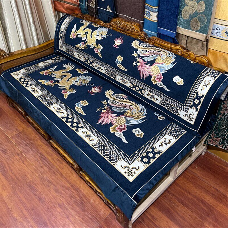 龙凤呈祥藏式卡垫坐垫防滑靠背巾可机洗不起球不掉色藏式沙发垫套