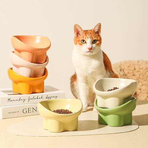 猫碗陶瓷猫粮碗狗碗猫食盆猫咪饭碗饭盆大口径水碗斜口碗宠物用品