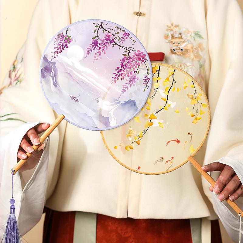 扇子刺绣团扇古风仙气汉服宫扇机绣少儿旗袍舞蹈专用女童拍照苏绣