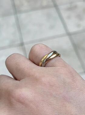 自律尾戒小众设计三环三色戒指尾戒女小指超小号尺寸设计师独特小