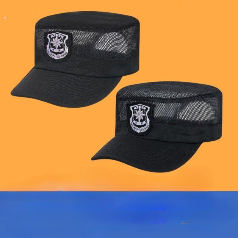 保安帽子夏季网眼透气新款门卫帽作训帽安保物业黑色鸭舌帽男执勤