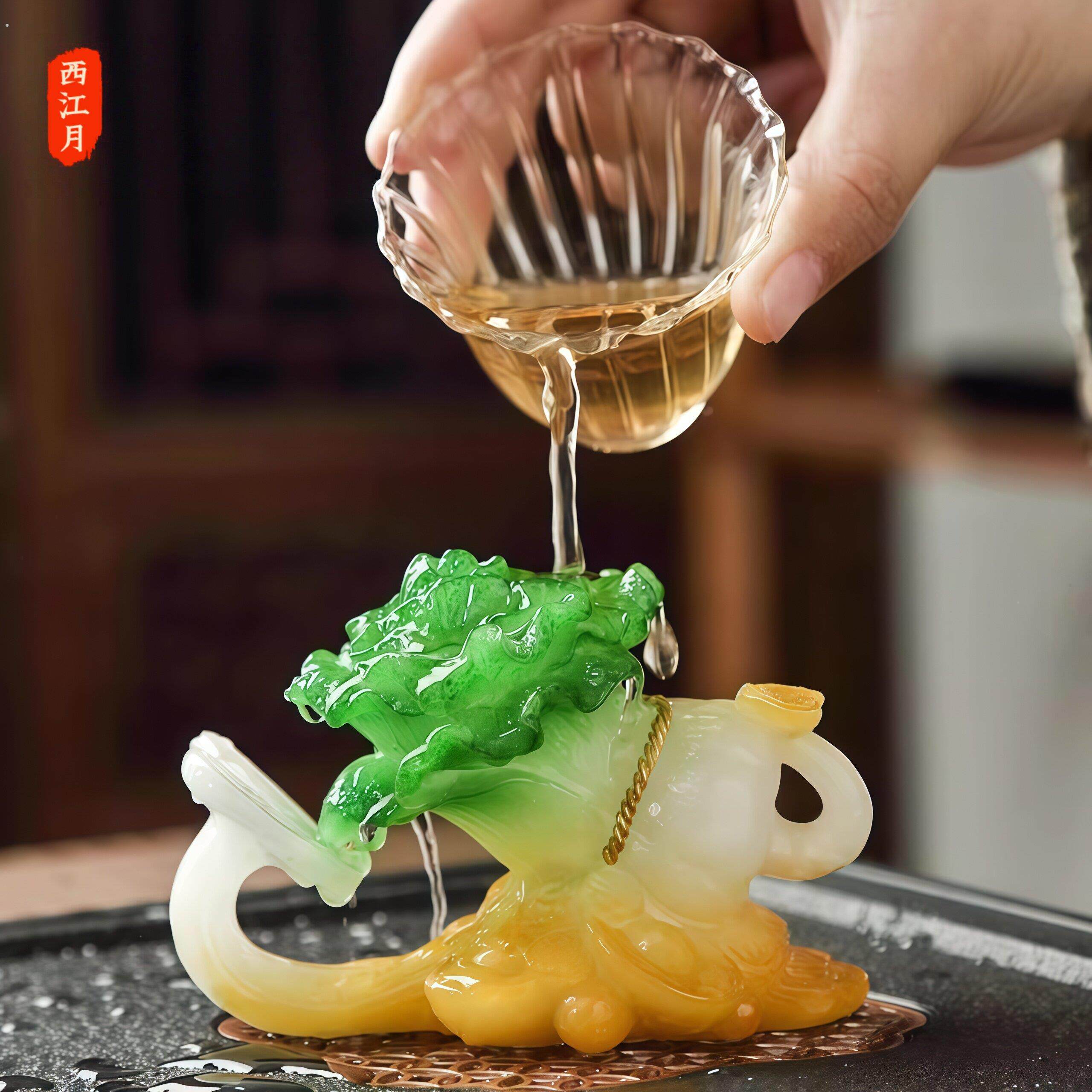 百财创意茶宠摆件功夫茶台装饰仿真白菜茶玩变色可养茶宠茶道配件