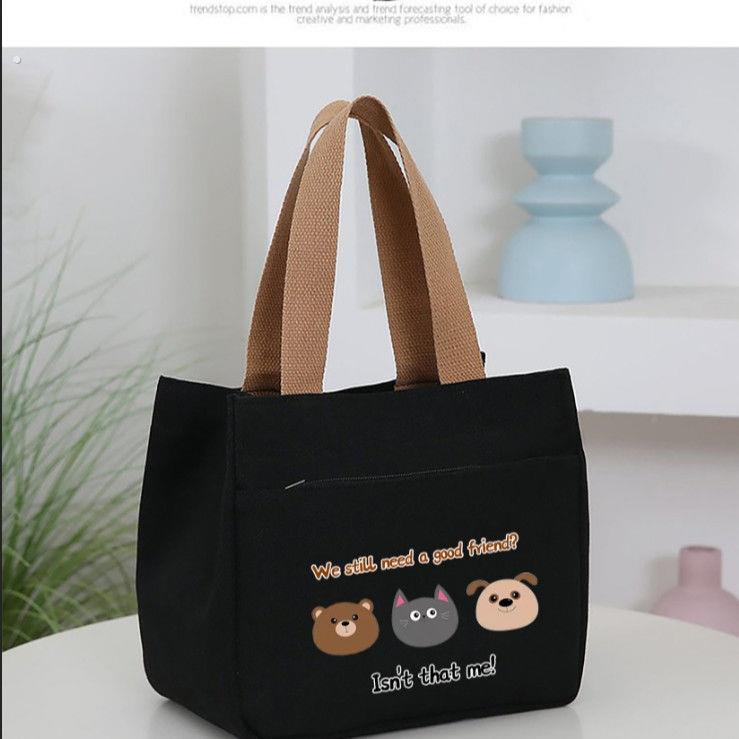 新款帆布手提袋耐脏大容量简约上班族学生百搭饭盒妈咪保温便当袋