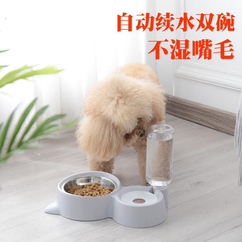 宠物狗碗不湿嘴毛自动续水双碗猫碗泰迪不锈钢食盆贵宾水碗用品
