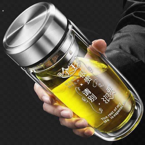 双层中空钢化玻璃杯摔不烂的保温水杯茶水分离男士2024防摔耐高温