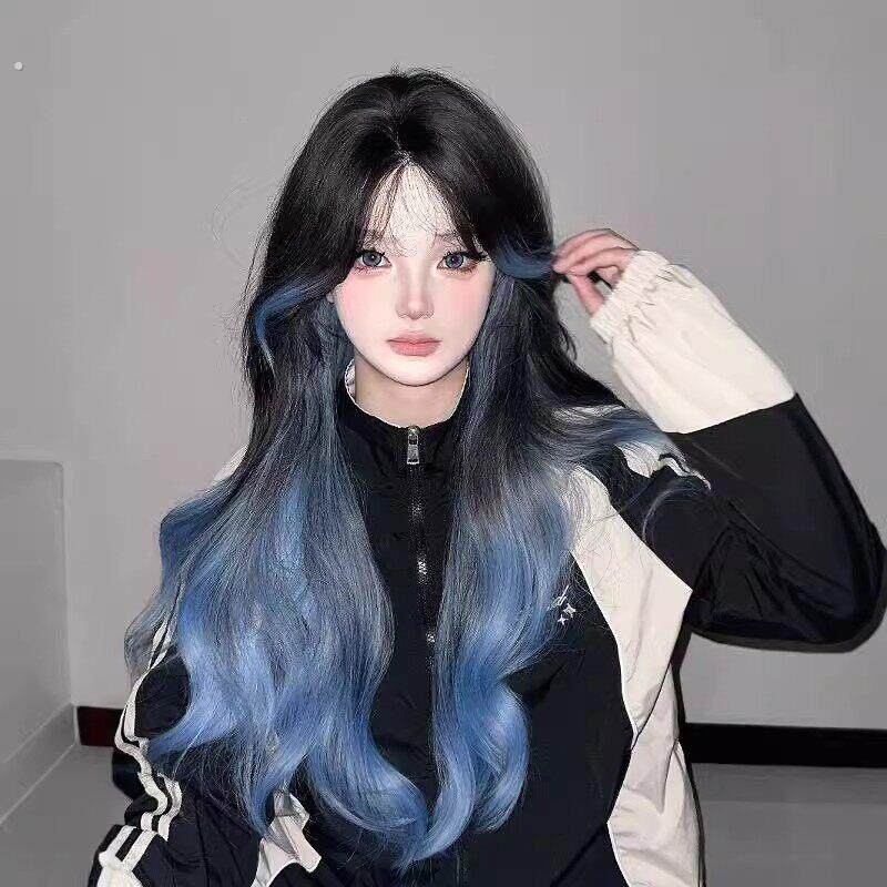 假发女蝴蝶蓝巴黎画染渐层氛围感长卷发八字浏海彷真发全头套新款