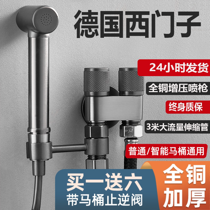 全铜马桶伴侣套装卫生间增压冲洗喷枪一进二出双控双用二出角阀