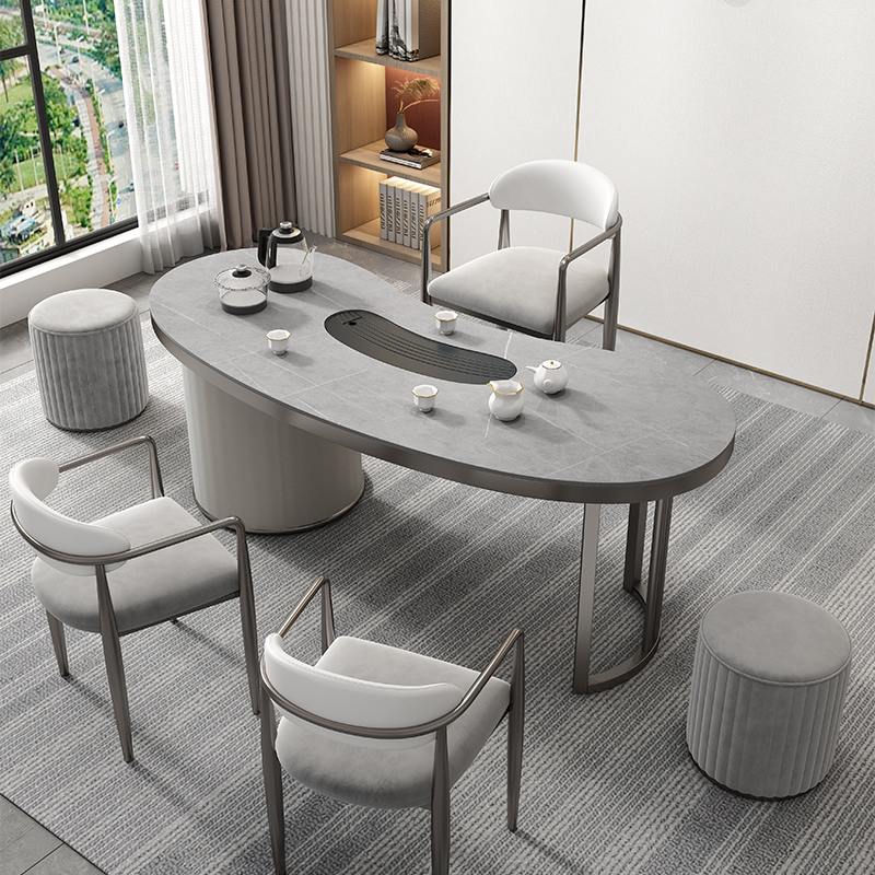 轻奢岩板茶桌椅组合一桌五椅阳台办公室现代简约家用茶台茶具一体