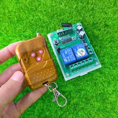 DC12V2路无线遥控开关 电动门开关 电机正反转 开关+桃木三键