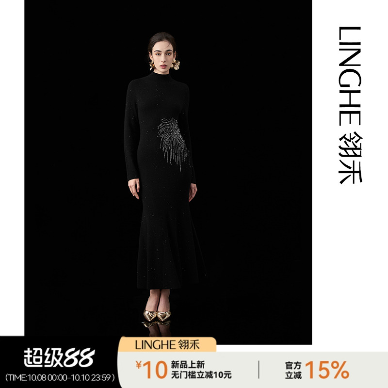翎禾LINGHE「点绛唇」-刺绣显瘦秋冬季气质半高领烟