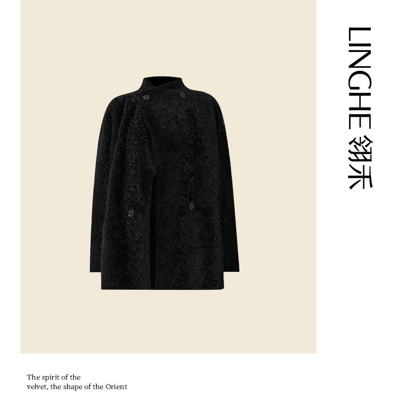 翎禾LINGHE-秋冬季保暖高级感气质短款羊毛皮草外套