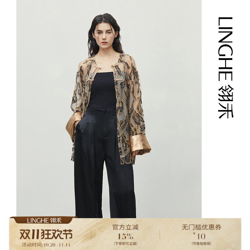 翎禾LINGHE-「明星马丽同款」新中式外衫长袖气质衬衫宽松设计感