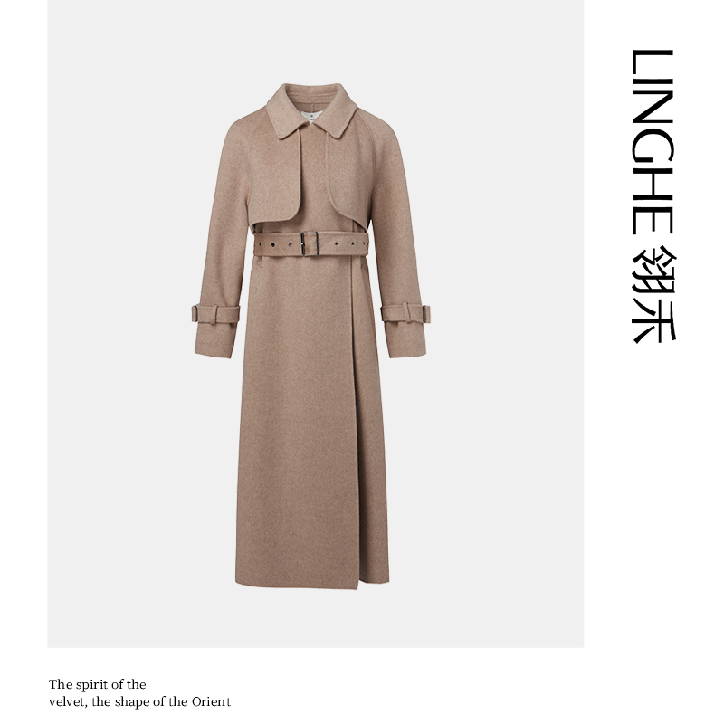 翎禾LINGHE-通勤秋冬羊毛大衣中长款宽松设计师双排扣气质翻领