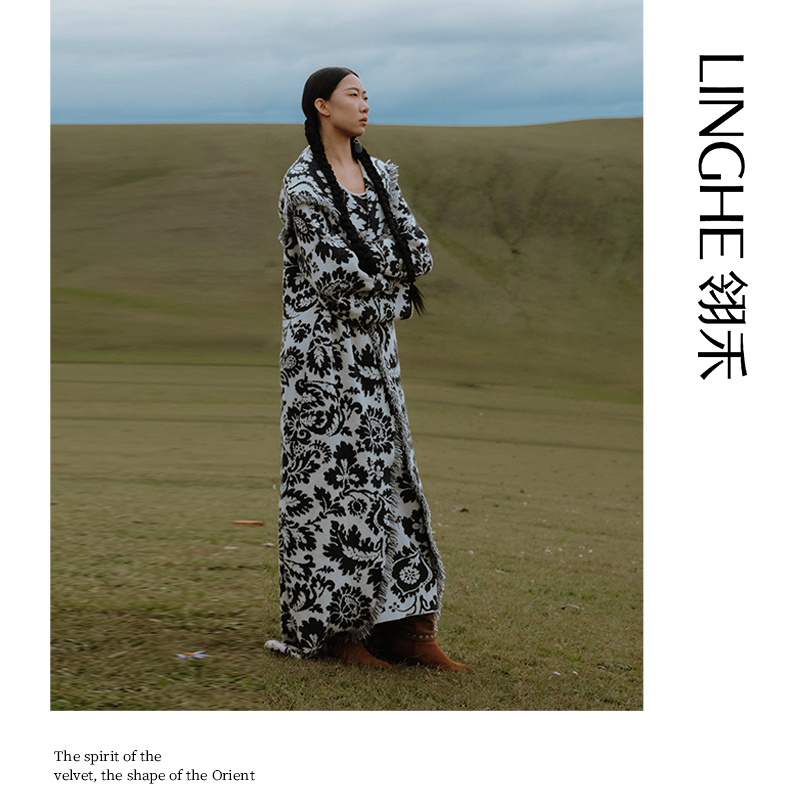 翎禾LINGHE-秋冬季民族风提花连帽长款开衫