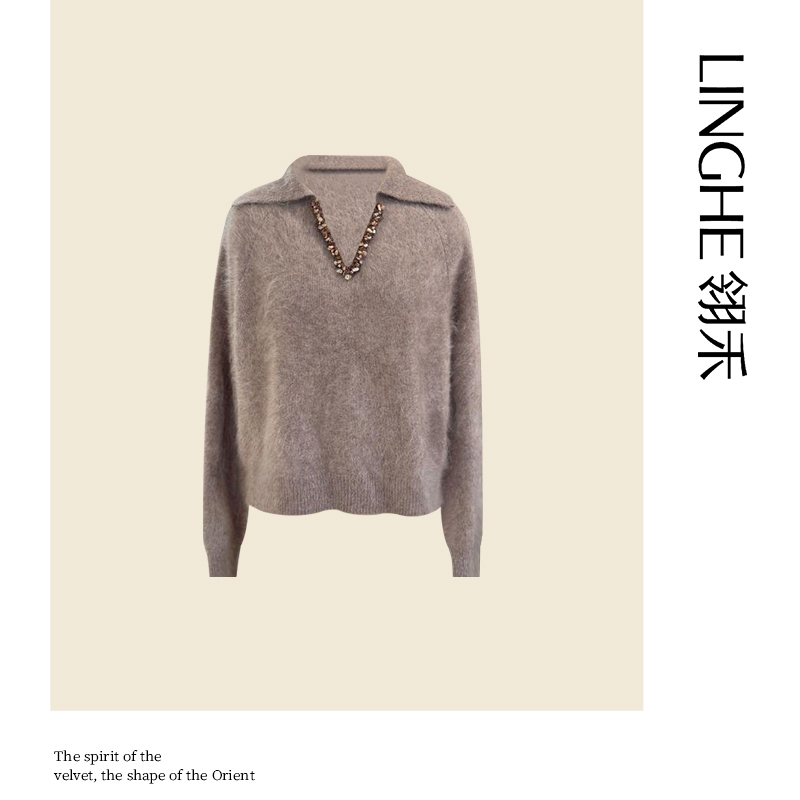 翎禾LINGHE-「软香玉」秋冬季翻领针织拉毛拉绒山羊