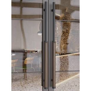 高档实木不锈钢扶手玻璃门把手酒店会所店铺大门拉手定制黑桃木色