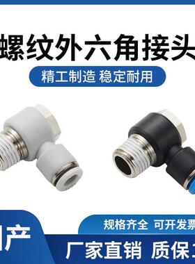 亚德客型气动快速快插螺纹外六角弯接头PH4-M5/402/6-M5/601