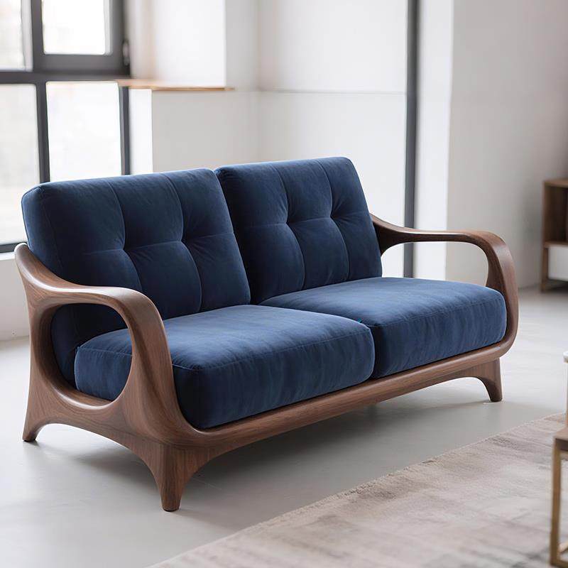 需定制新中式中古风实木沙发客厅黑胡桃木高端布艺会客沙发民宿酒